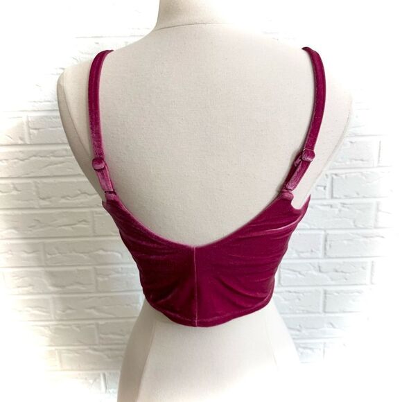 Athleta Elation V-Neck Longline Pink Crushed Velvet Crop Tank Bra Size Small - Picture 3 of 4